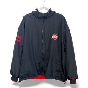 OSU Crable Sportswear Ohio State Jacket Mens XL Black Red Back Spell Out Fleece